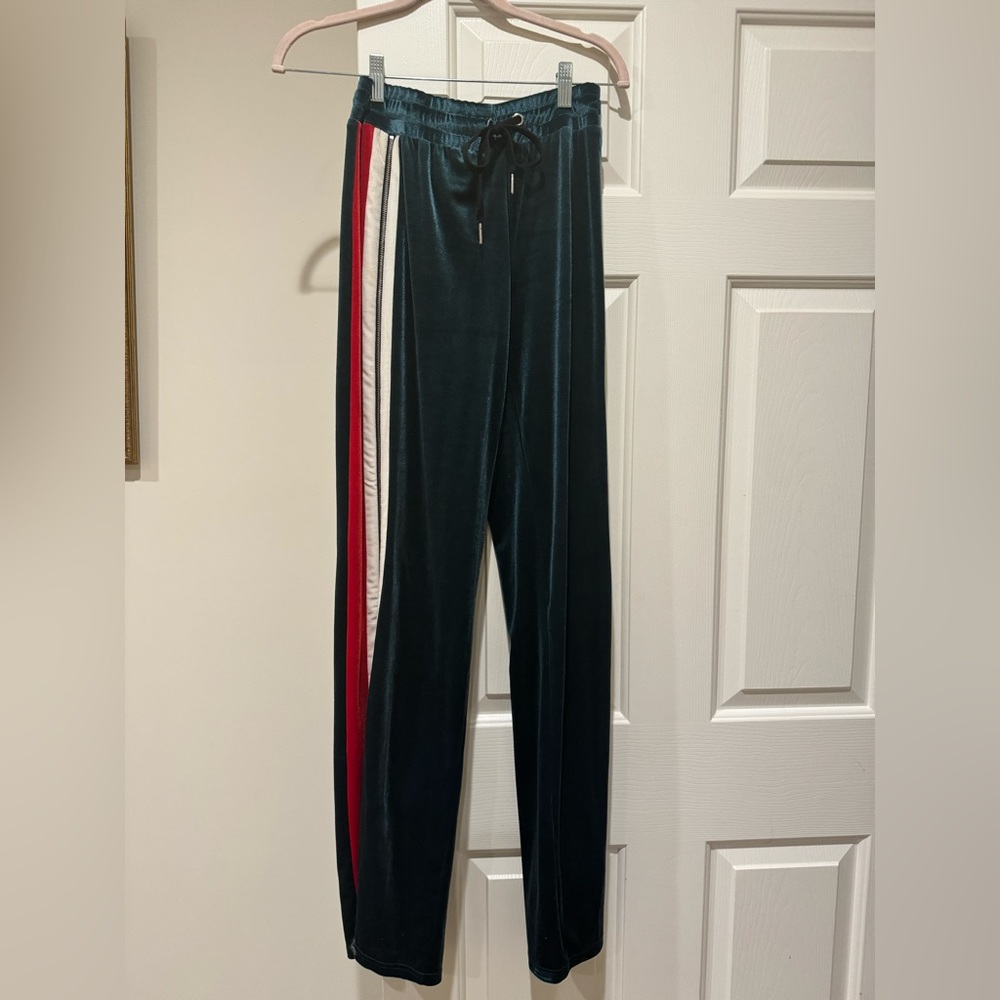 Better Be Velvet Dark Teal Velvet Track Pants